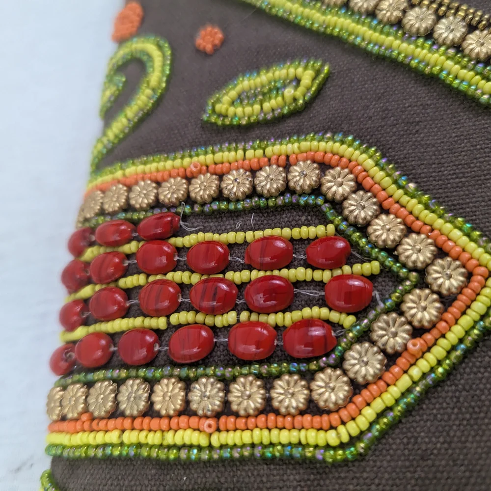 Vibrant Beaded Clutch with Embroidered Swirls